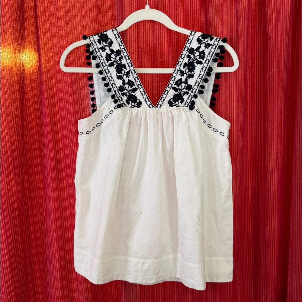 J.Crew Embroidered Tank with Pom Poms size 6